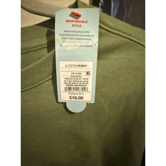 Boys Fleece Crewneck Pullover Sweatshirt Cat & Jack™ Olive Green L Husky - Picture 3 of 3